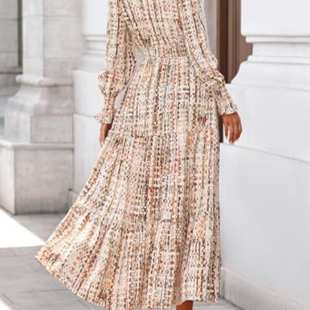 Floral Maxi Dress Long Sleeve V Neck A Line Boho Chic Fall Party Wear - Picture 7 of 8